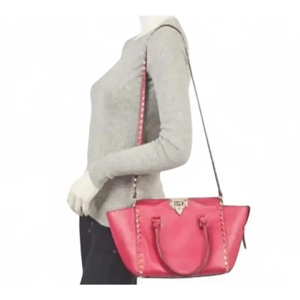 Valentino Garavani Rockstud Red Gold Studded Leather 2Way Satchel Bag Glam Rock